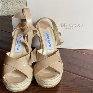 **BARELY WORN** Jimmy Choo patent nude wedges
